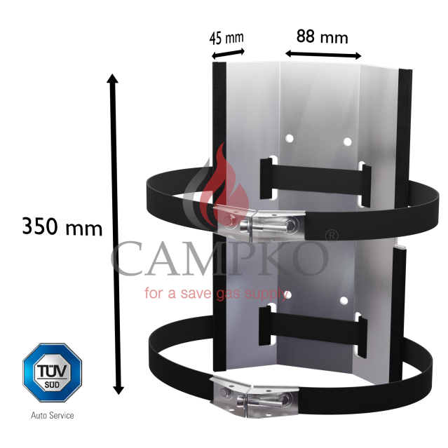 CAMPKO supporto a parete per bombola del gas Ø 300 + 2 cinghie in acciaio inox con tenditore ad ardiglione
